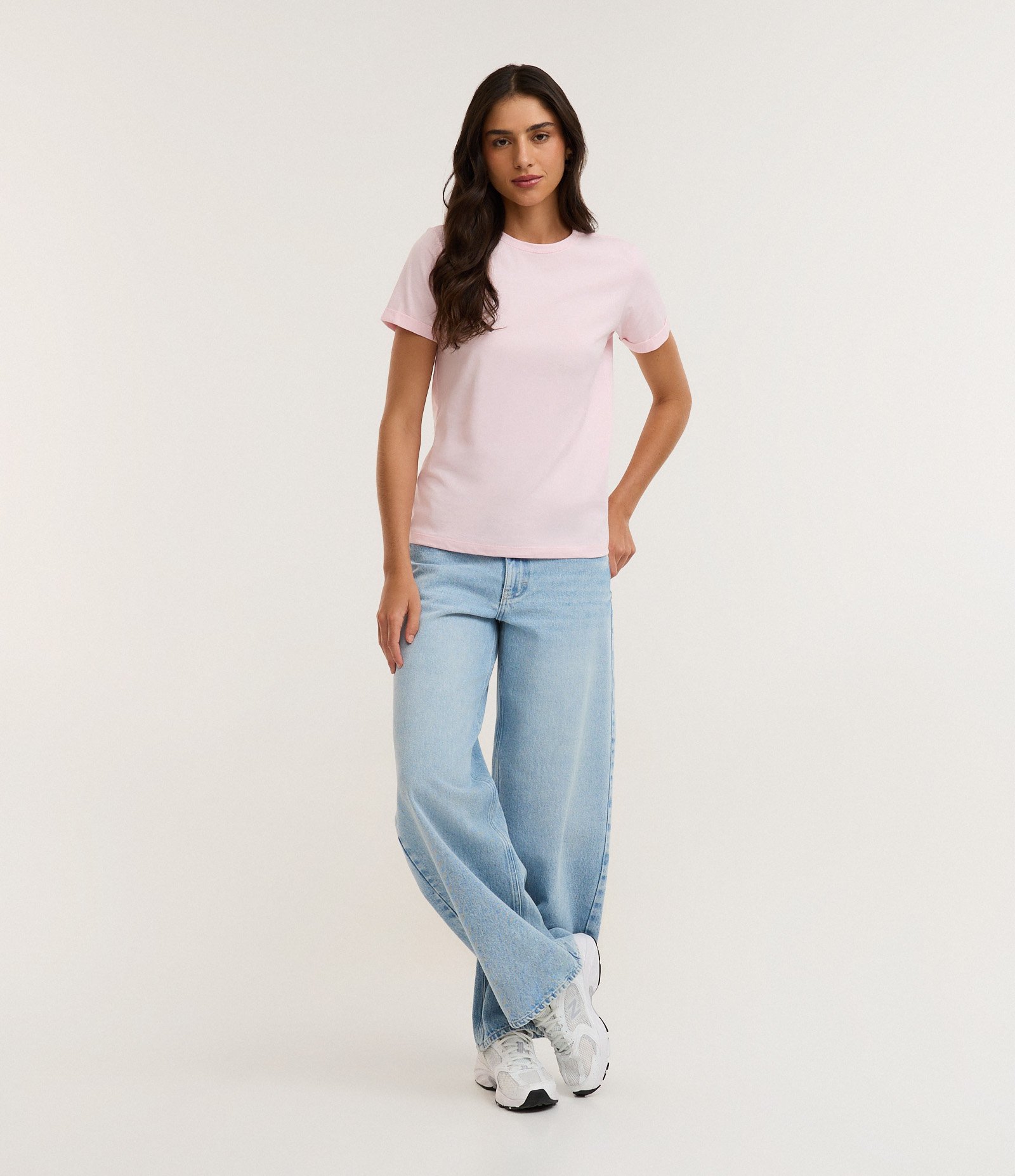 Camiseta Regular em Algodão com Manga Dobrada Rosa 2