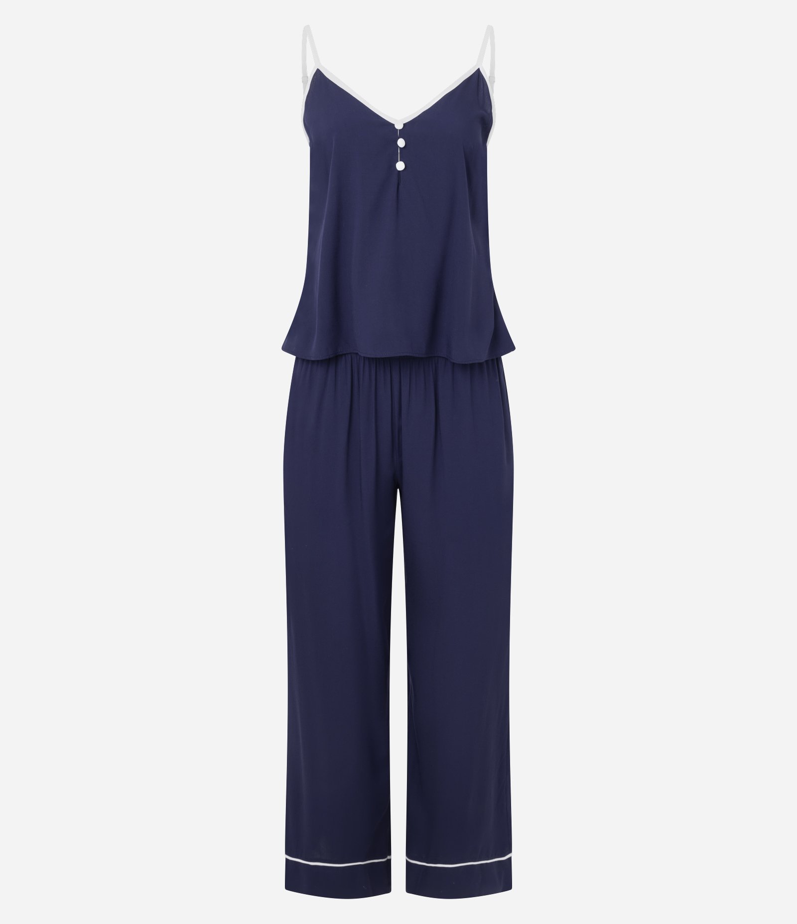 Pijama em Viscose com Pippings Contrastantes Azul 1