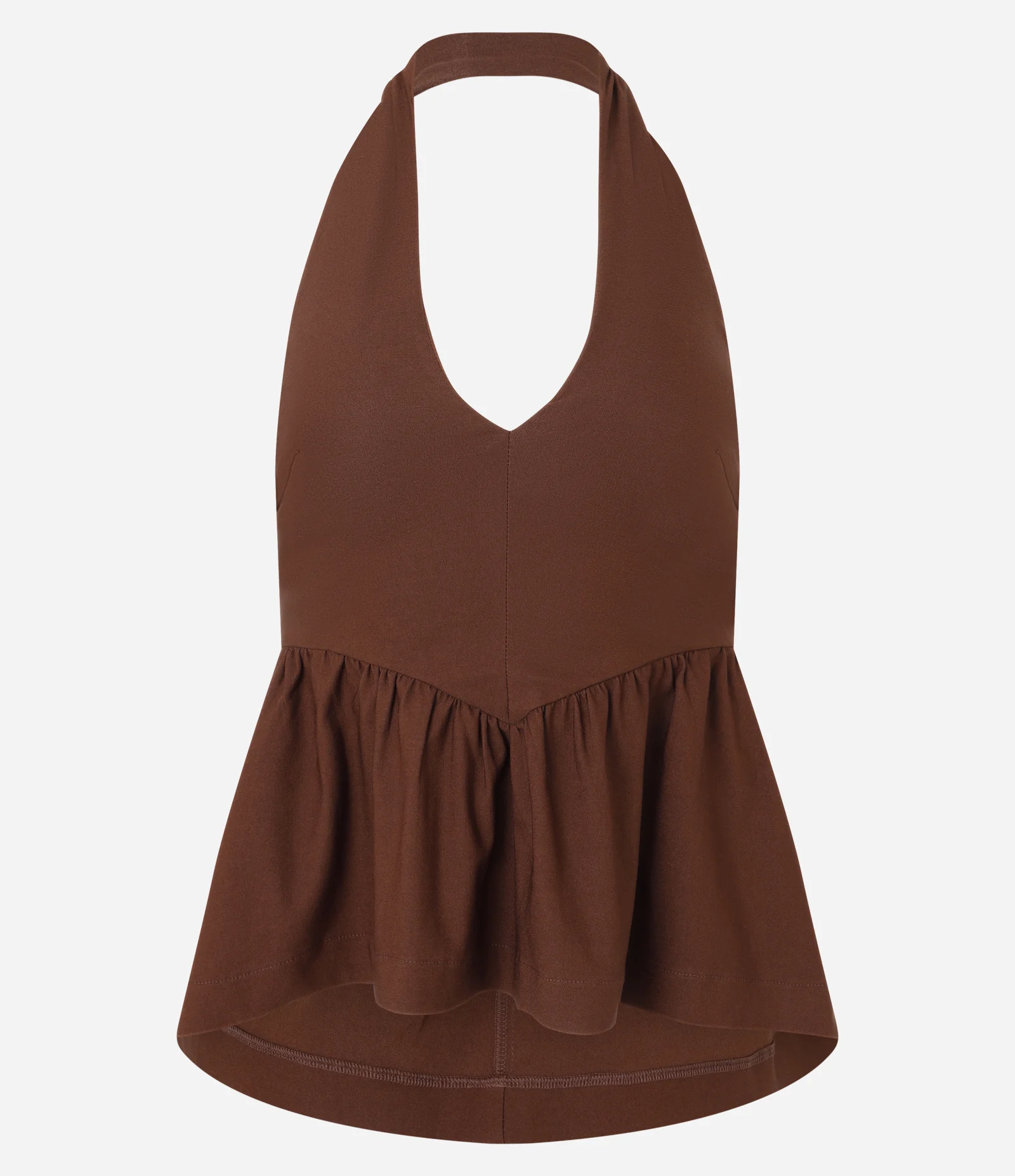 Top Peplum Frente Único Corsetado em Bengaline Marrom 5