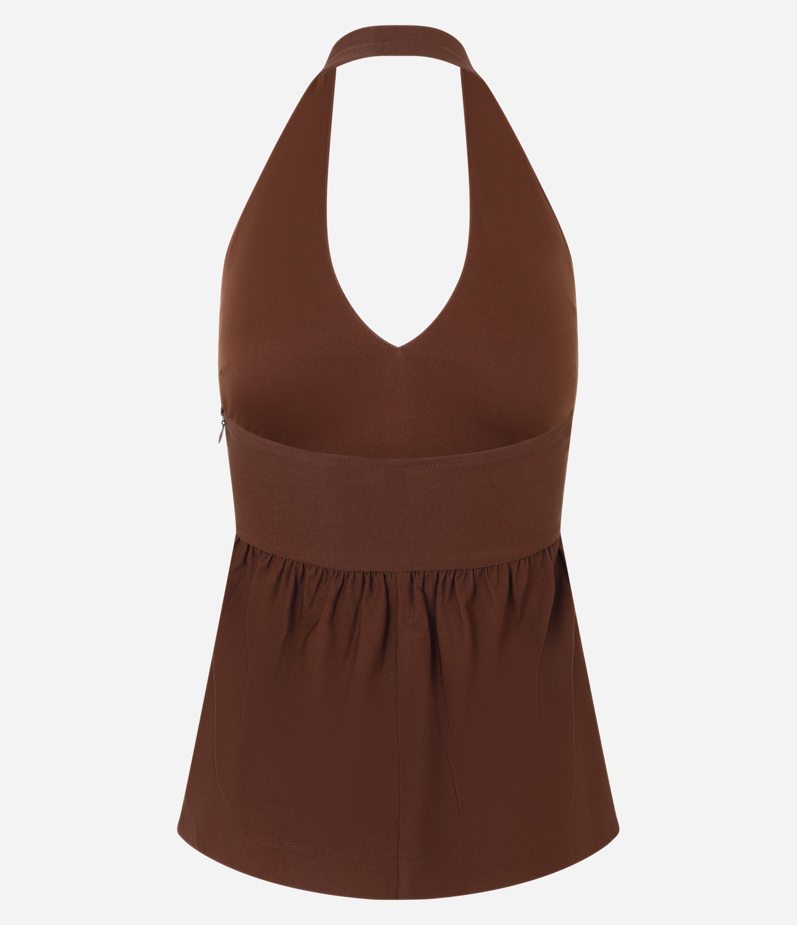 Top Peplum Frente Único Corsetado em Bengaline Marrom 6