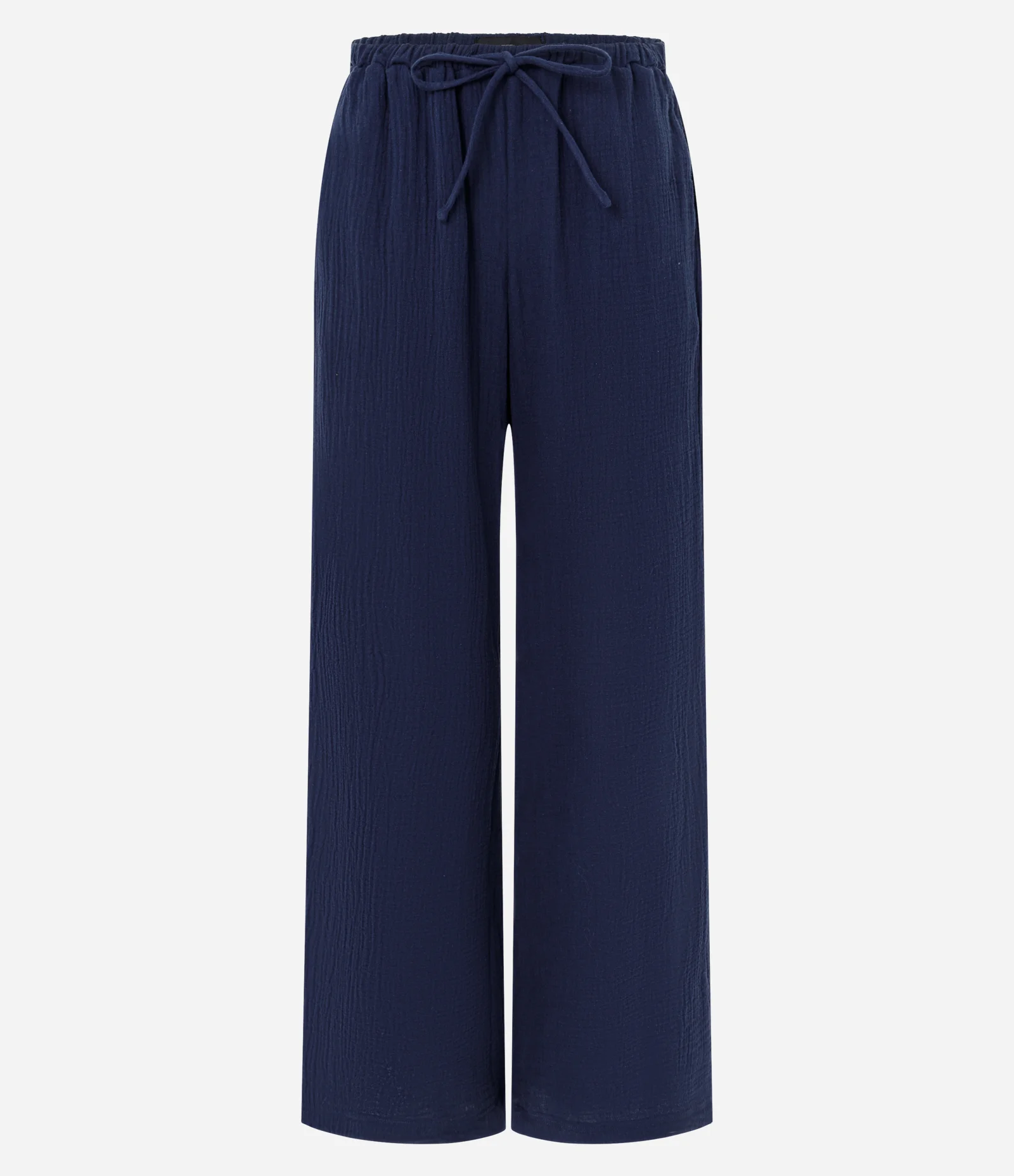 Calça Fluída em Algodão Texturizado com Amarração Azul 1