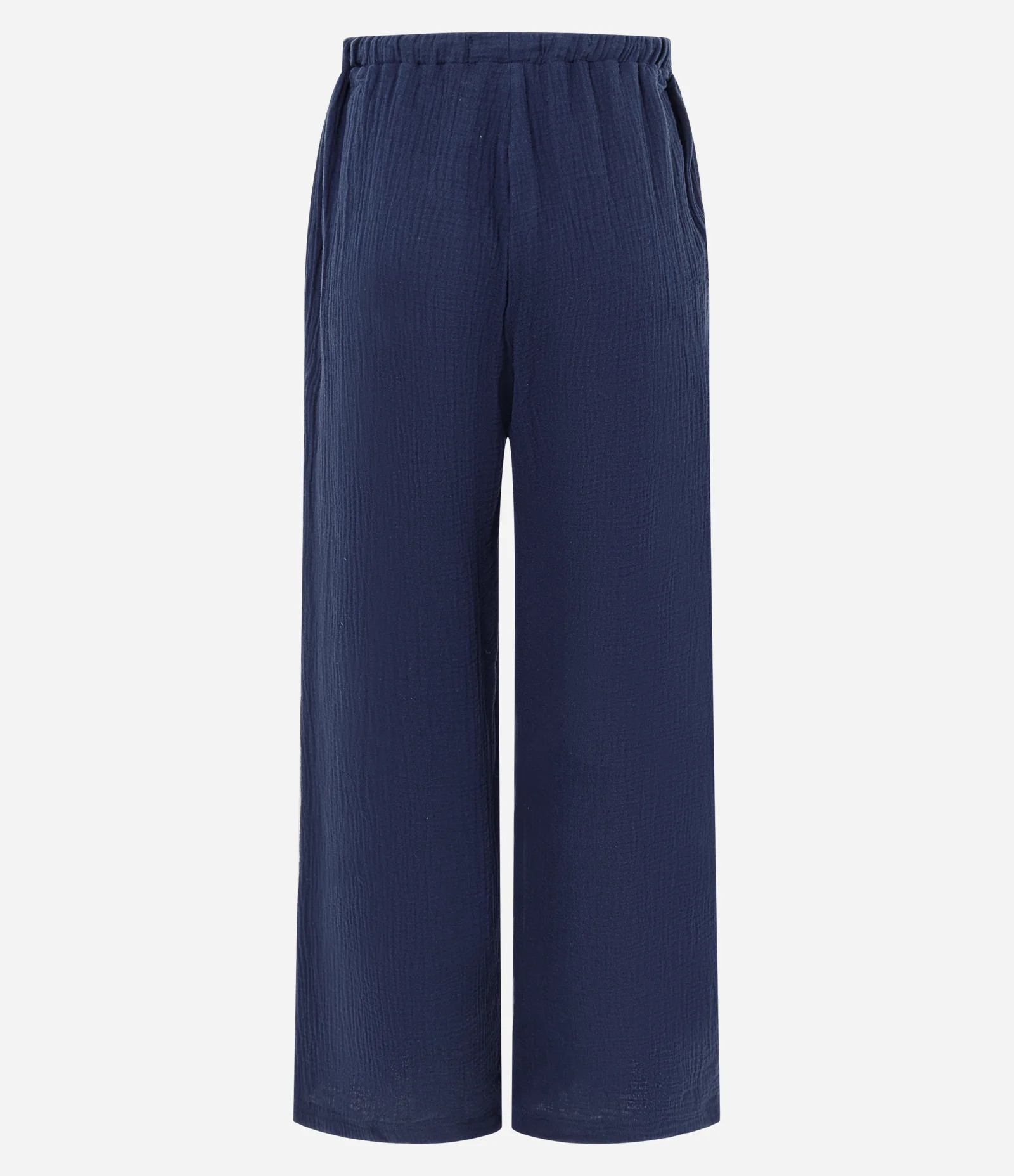 Calça Fluída em Algodão Texturizado com Amarração Azul 3