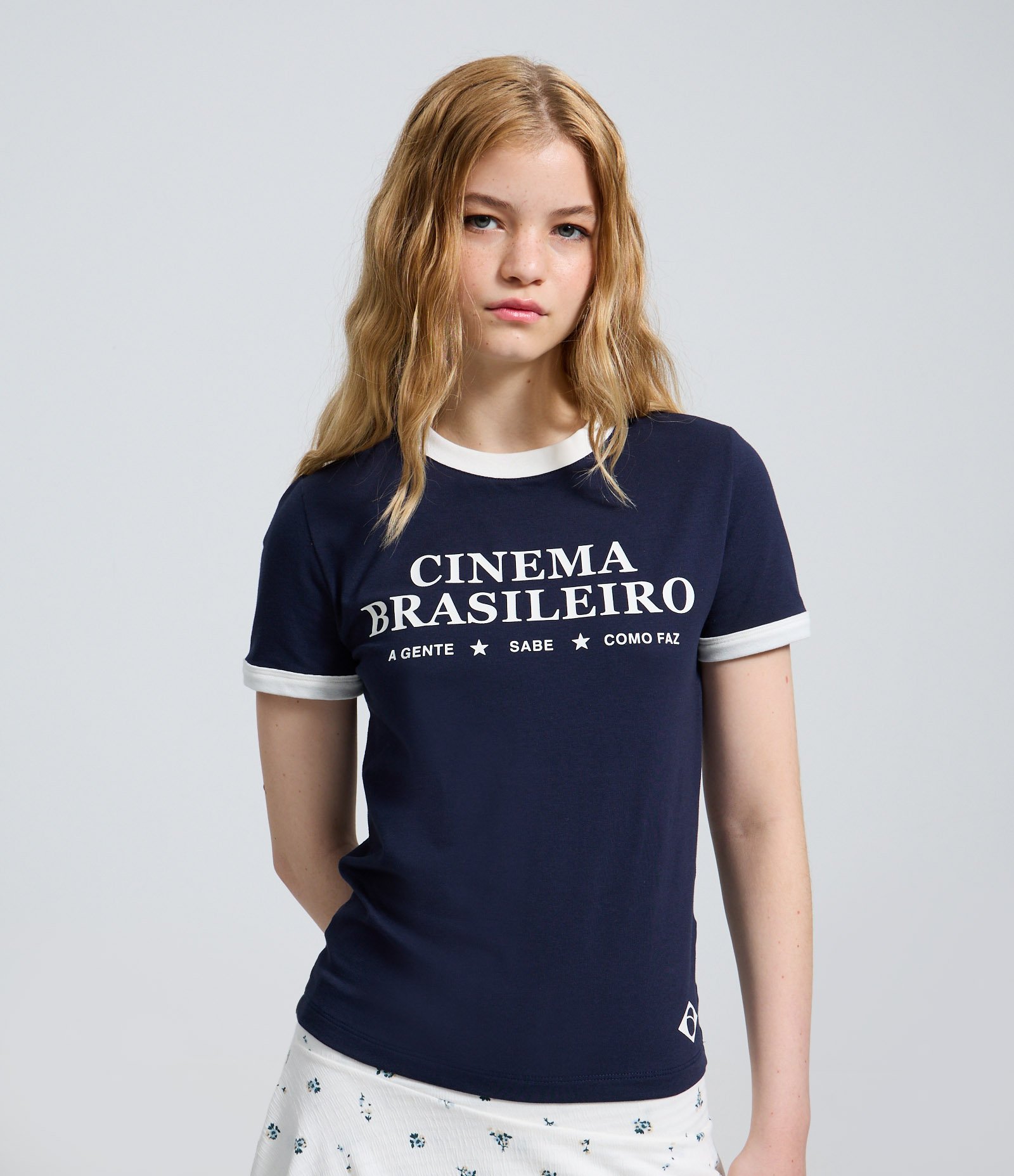 Camiseta em Algodão com Lettering Cinema Brasileiro Azul 1