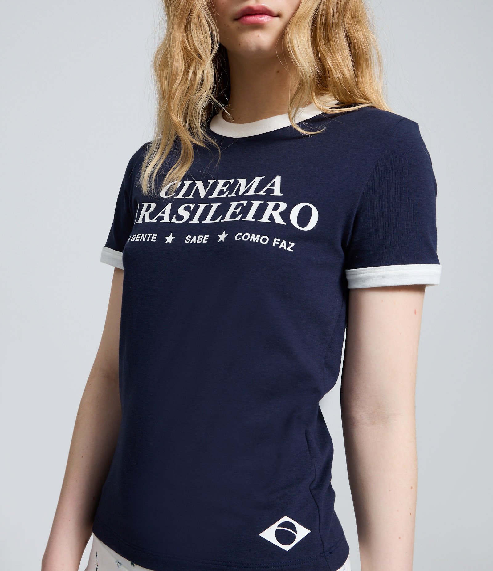 Camiseta em Algodão com Lettering Cinema Brasileiro Azul 3