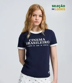 Camiseta em Algodão com Lettering Cinema Brasileiro