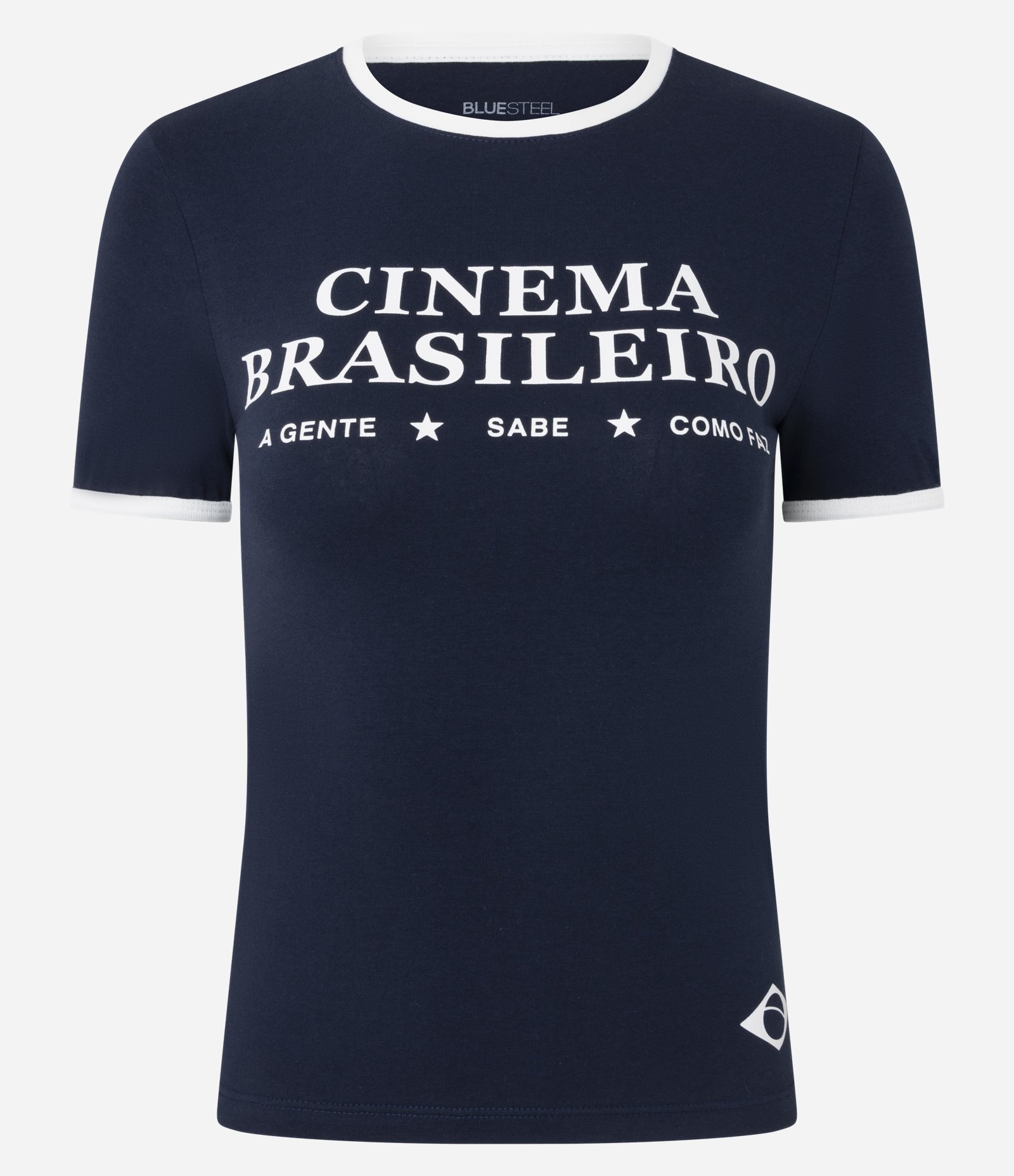 Camiseta em Algodão com Lettering Cinema Brasileiro Azul 5