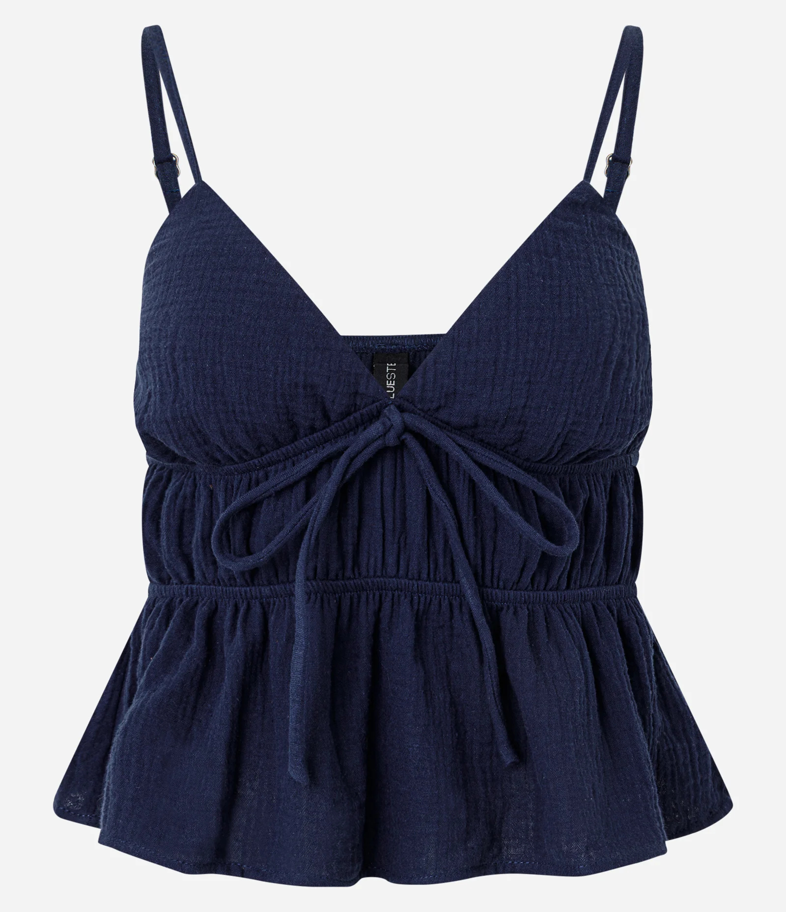 Blusa Frente Única em Algodão Texturizado com Amarração Frontal Azul 1