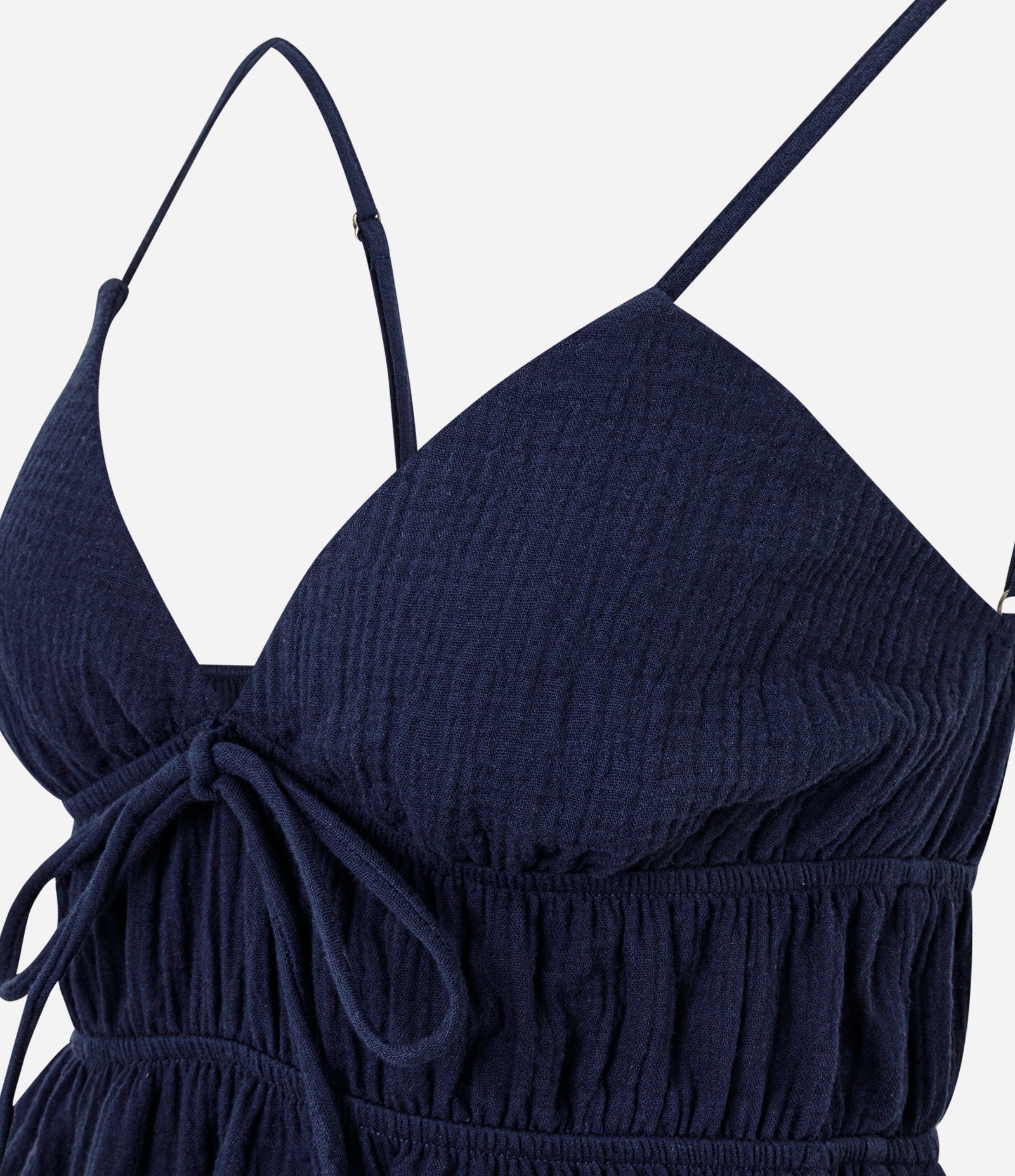 Blusa Frente Única em Algodão Texturizado com Amarração Frontal Azul 2