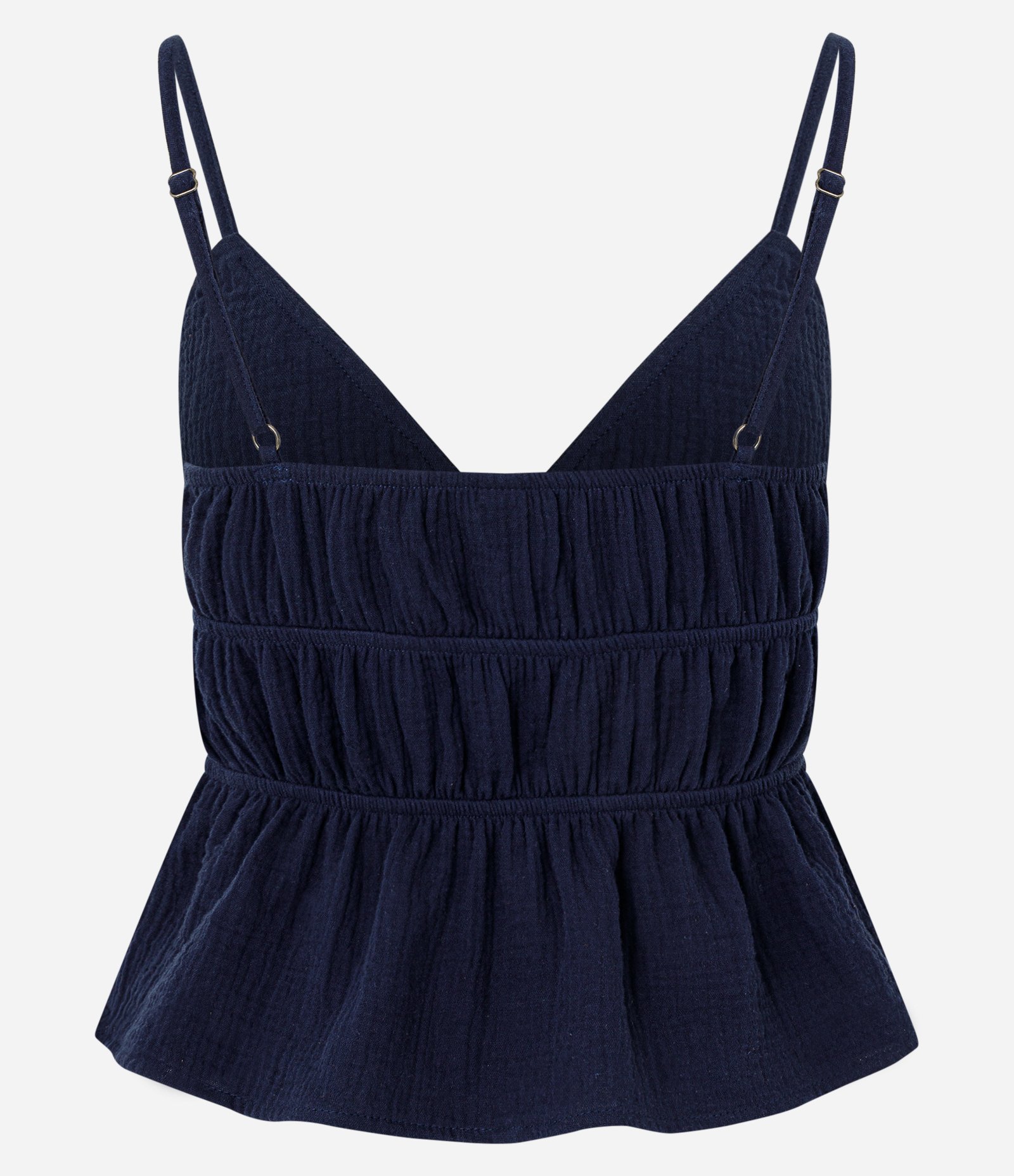 Blusa Frente Única em Algodão Texturizado com Amarração Frontal Azul 3