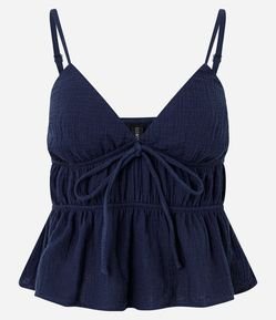 Blusa Frente Única em Algodão Texturizado com Amarração Frontal