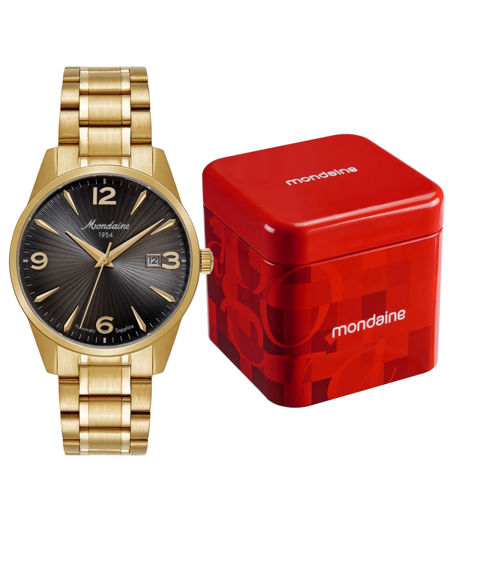 Relógio Aço Masculino Automático Com Caixa Em Aço Dourado E Pulseira Em Aço Mondaine Dourado 2
