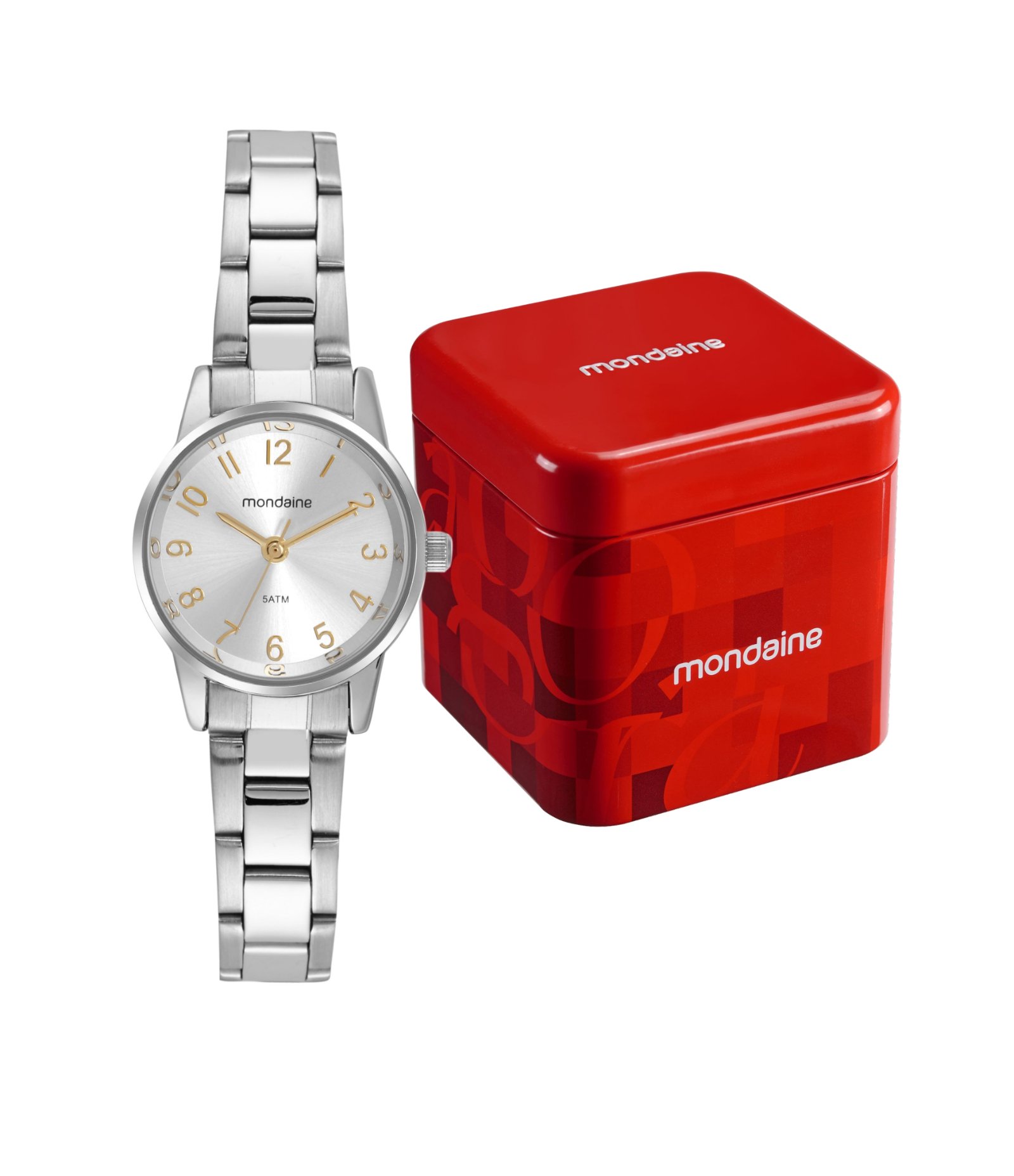 Relógio Aço Feminino Analogico com Caixa em Metal Cromada e Pulseira em Aço Mondaine Prata 2