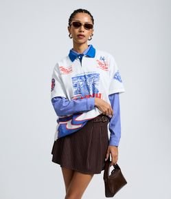 Short Saia Risca de Giz com Fivela Lateral