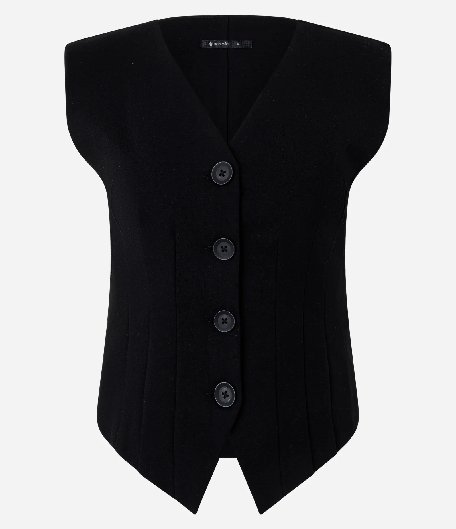 Colete Acinturado em Ponto Roma com Pregas e Abotoamento Preto 5