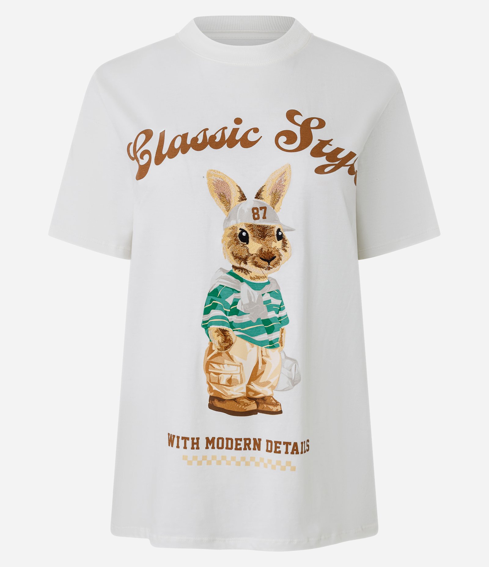 Camiseta em Algodão com Coelho Bordado Branco 5