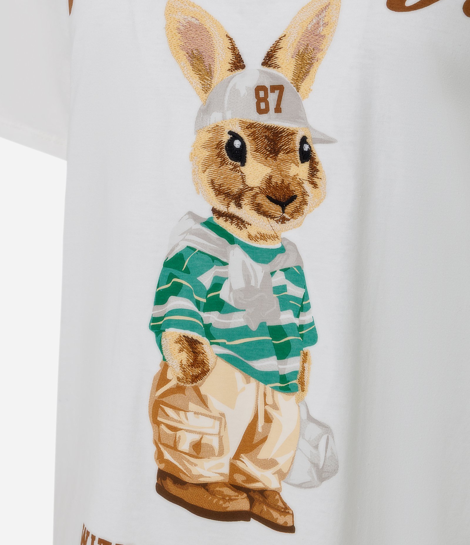 Camiseta em Algodão com Coelho Bordado Branco 6