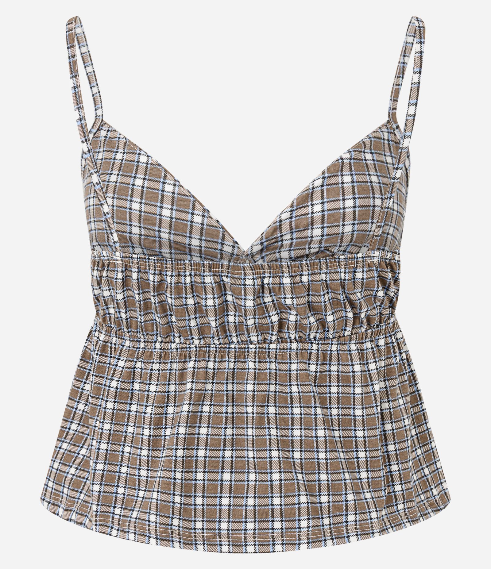 Blusa Xadrez de Alcinha em Algodão com Decote V Marrom 2