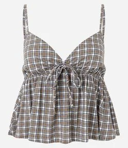 Blusa Xadrez de Alcinha em Algodão com Decote V