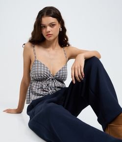 Blusa Xadrez de Alcinha em Algodão com Decote V