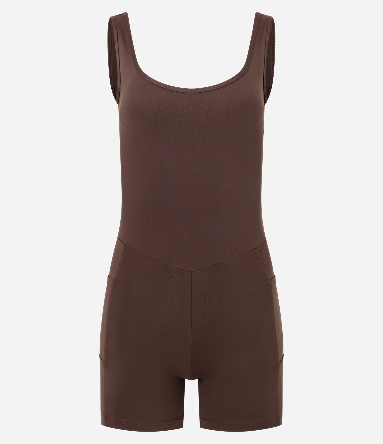 Macaquinho Esportivo em Microfibra com Alças Largas e Bolsos Lateral Marrom Intenso 1