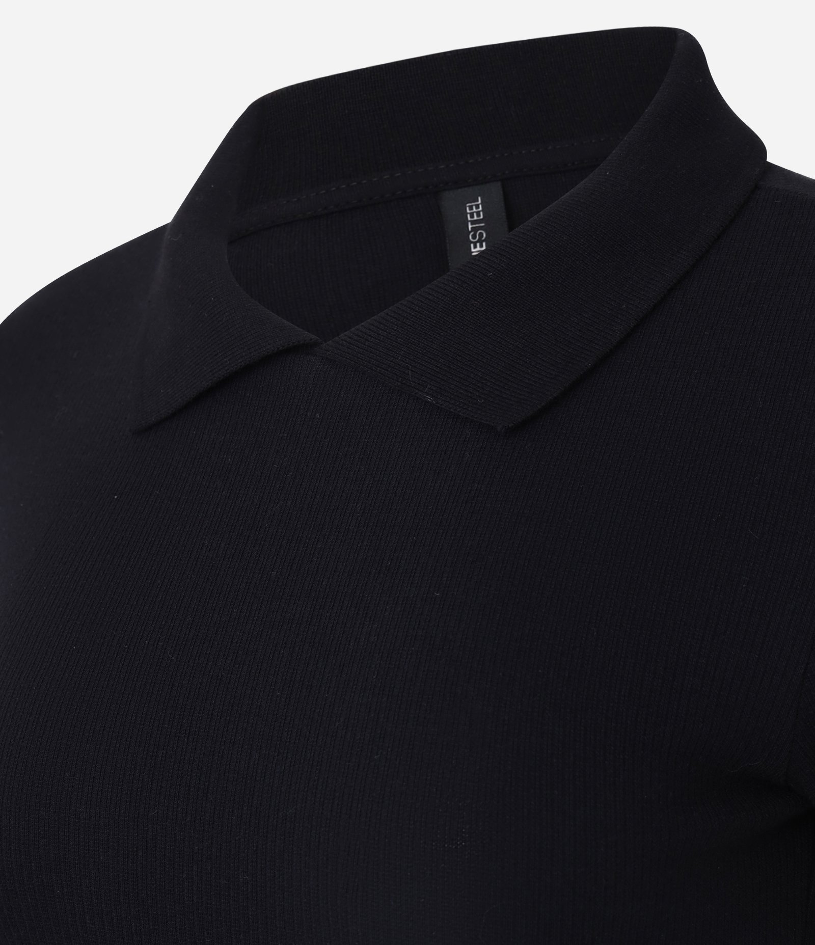 Blusa Polo em Ribana com Manga Curta Preto 5