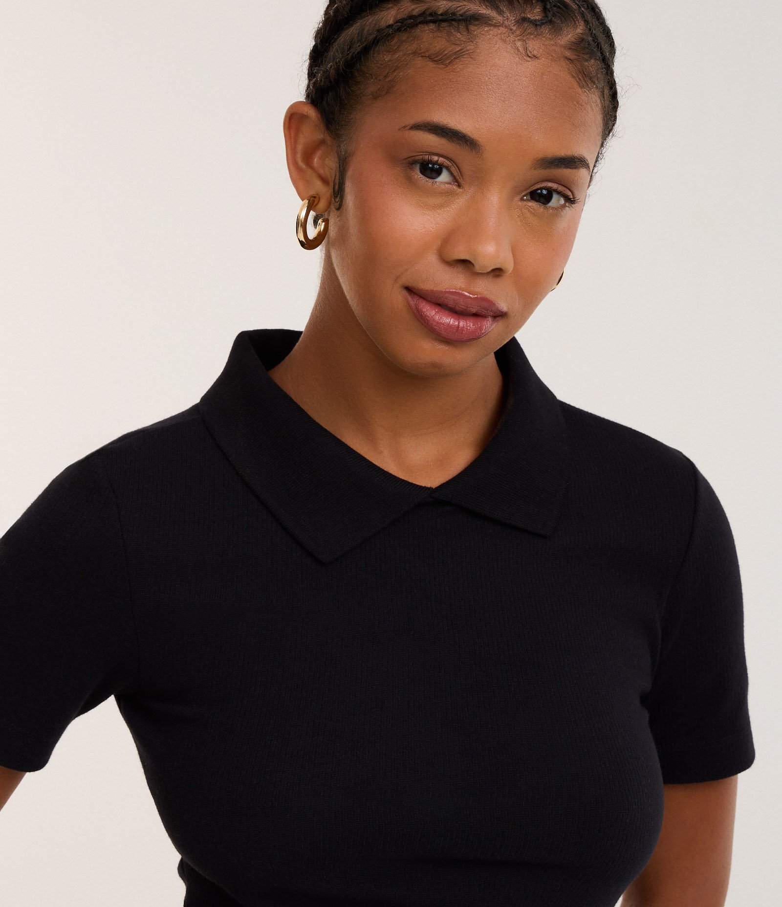 Blusa Polo em Ribana com Manga Curta Preto 3