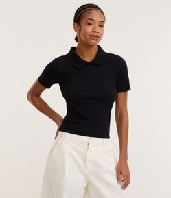 Blusa Polo em Ribana com Manga Curta