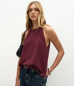 Blusa Feminina Sem Manga Halterneck em Crepe