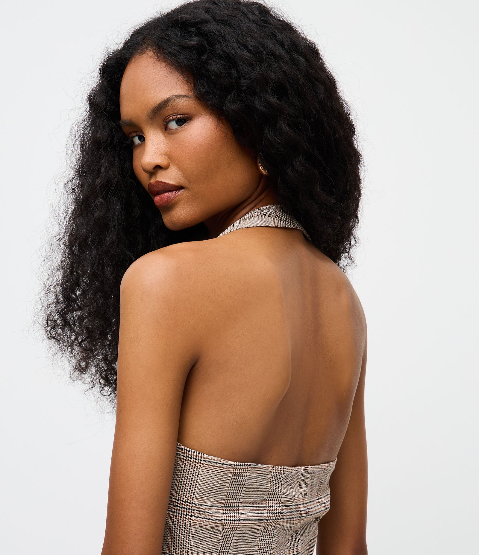 Blusa Colete Frente Única com Estampa Xadrez Bege 4