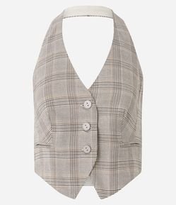 Blusa Colete Frente Única com Estampa Xadrez