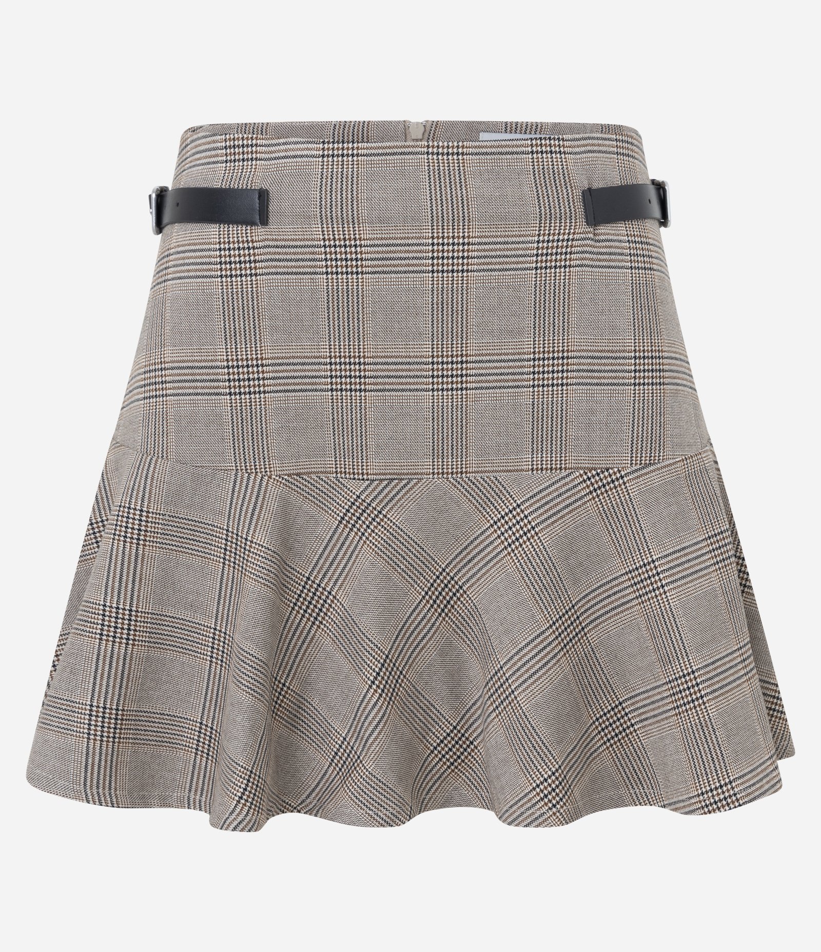 Saia Curta em Flanela Xadrez com Babado Bege 1