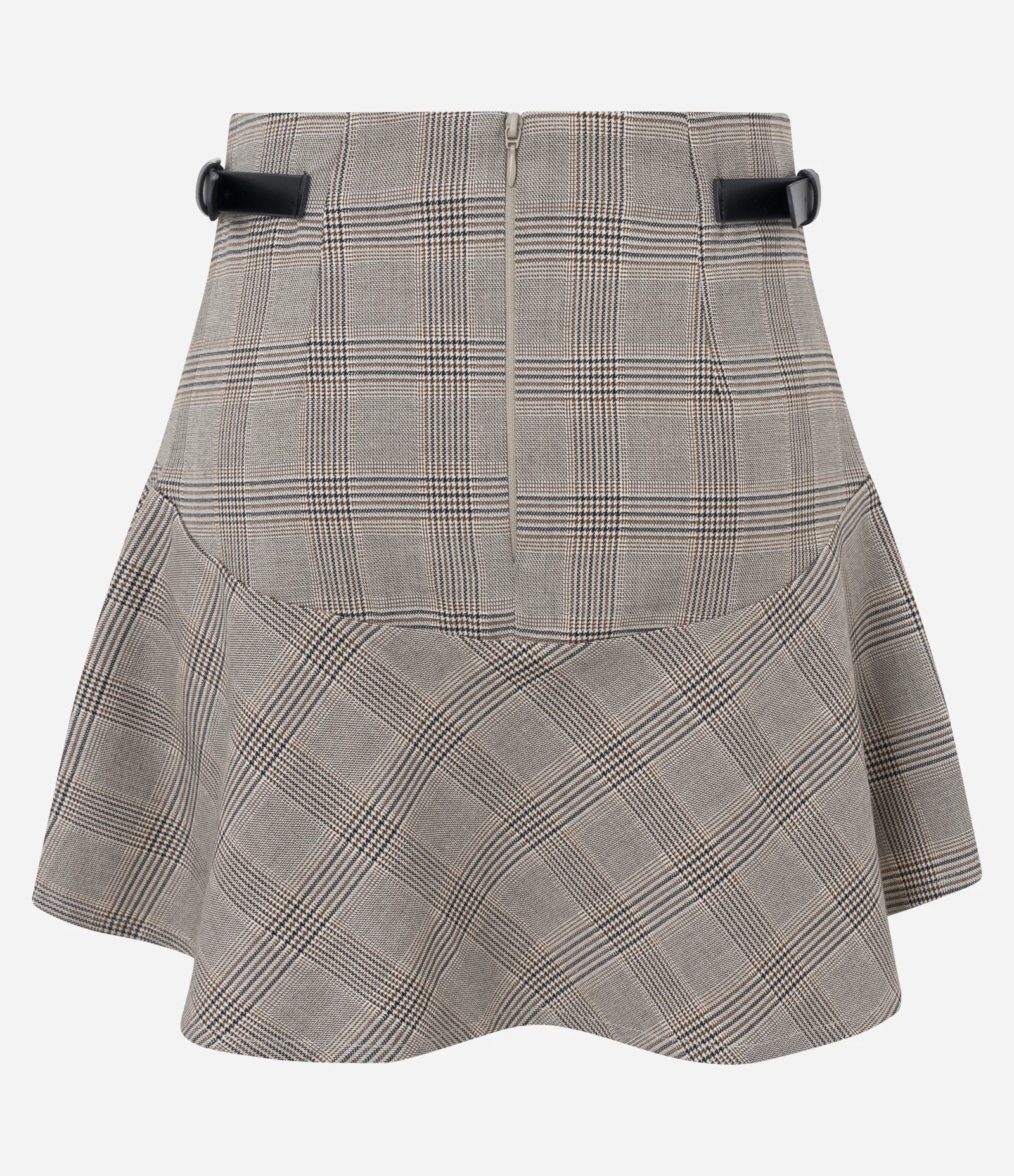 Saia Curta em Flanela Xadrez com Babado Bege 2