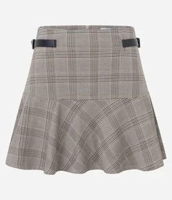 Saia Curta em Flanela Xadrez com Babado