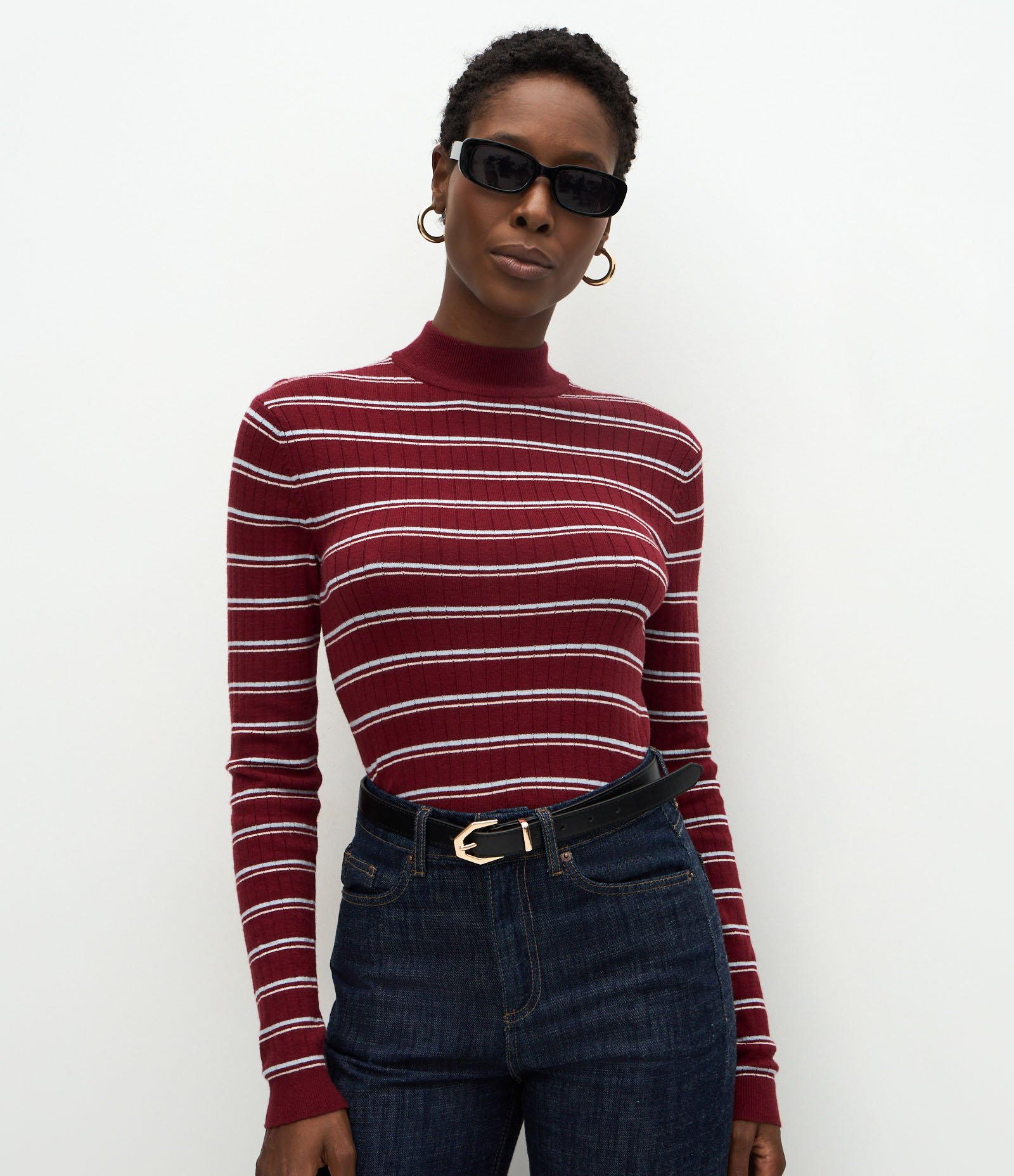 Blusa Regular em Tricô com Estampa Listrada Vermelho 1