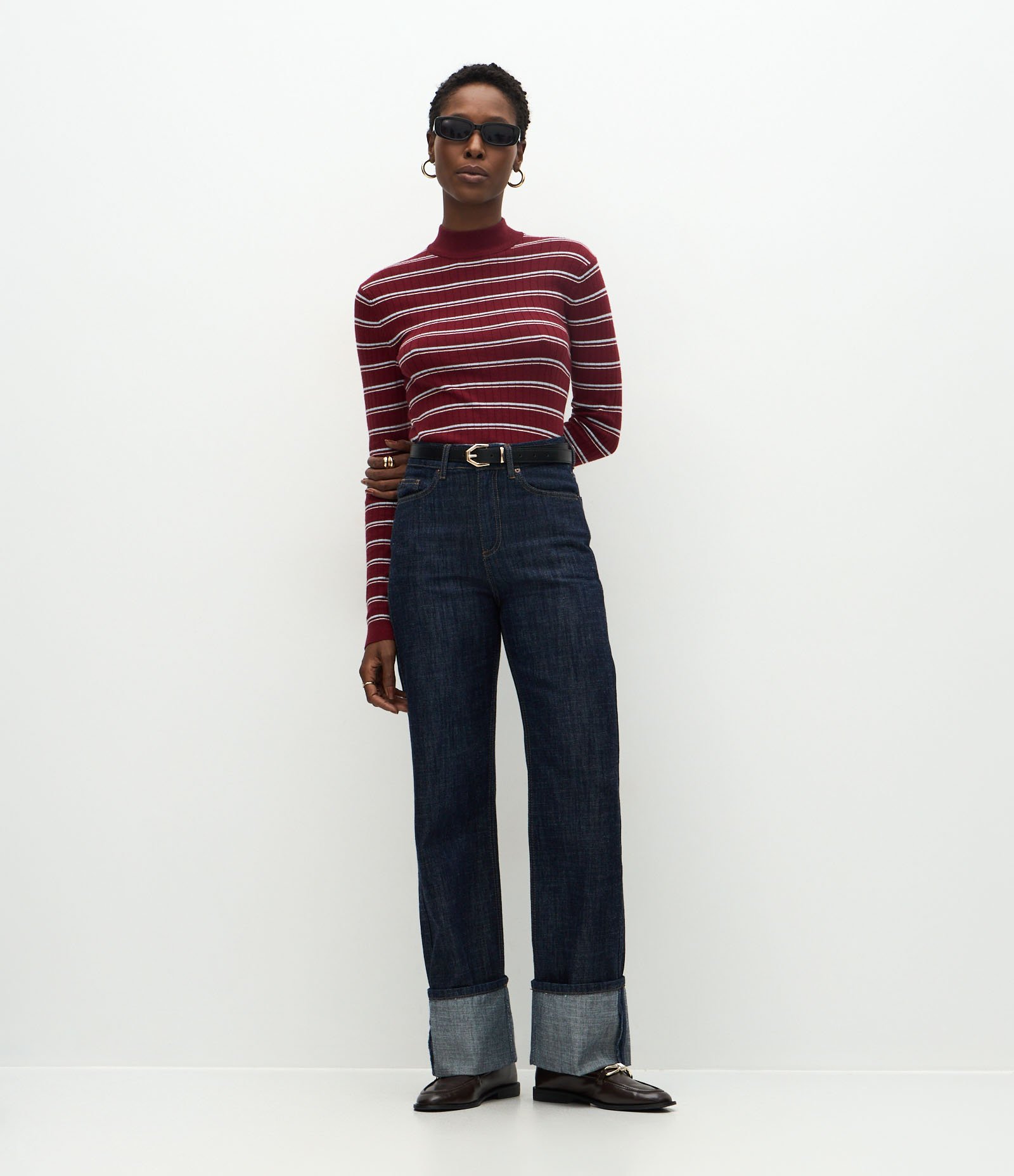 Blusa Regular em Tricô com Estampa Listrada Vermelho 2