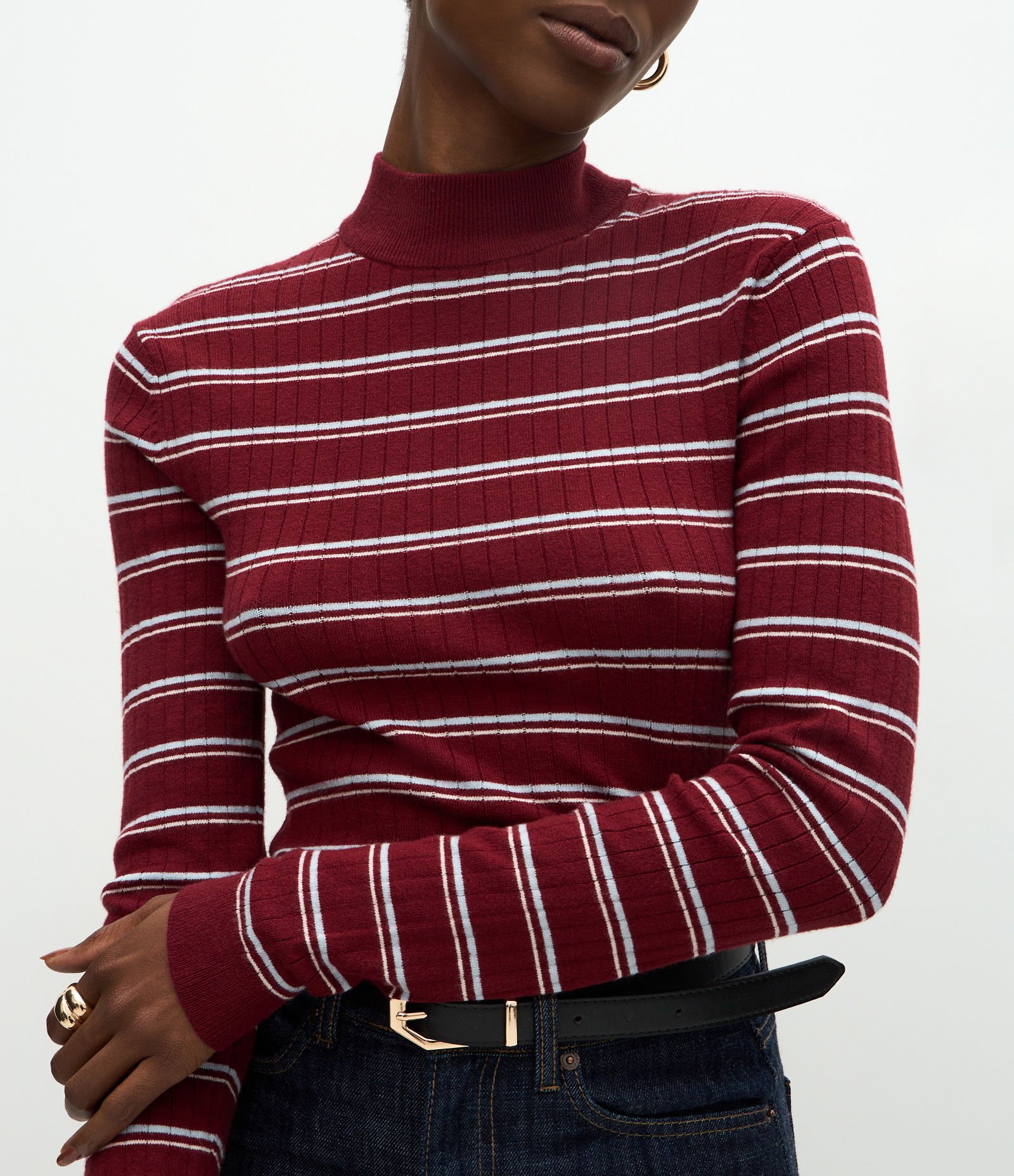 Blusa Regular em Tricô com Estampa Listrada Vermelho 4