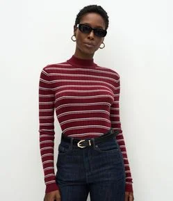 Blusa Regular em Tricô com Estampa Listrada