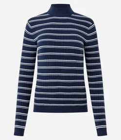 Blusa Regular em Tricô com Estampa Listrada