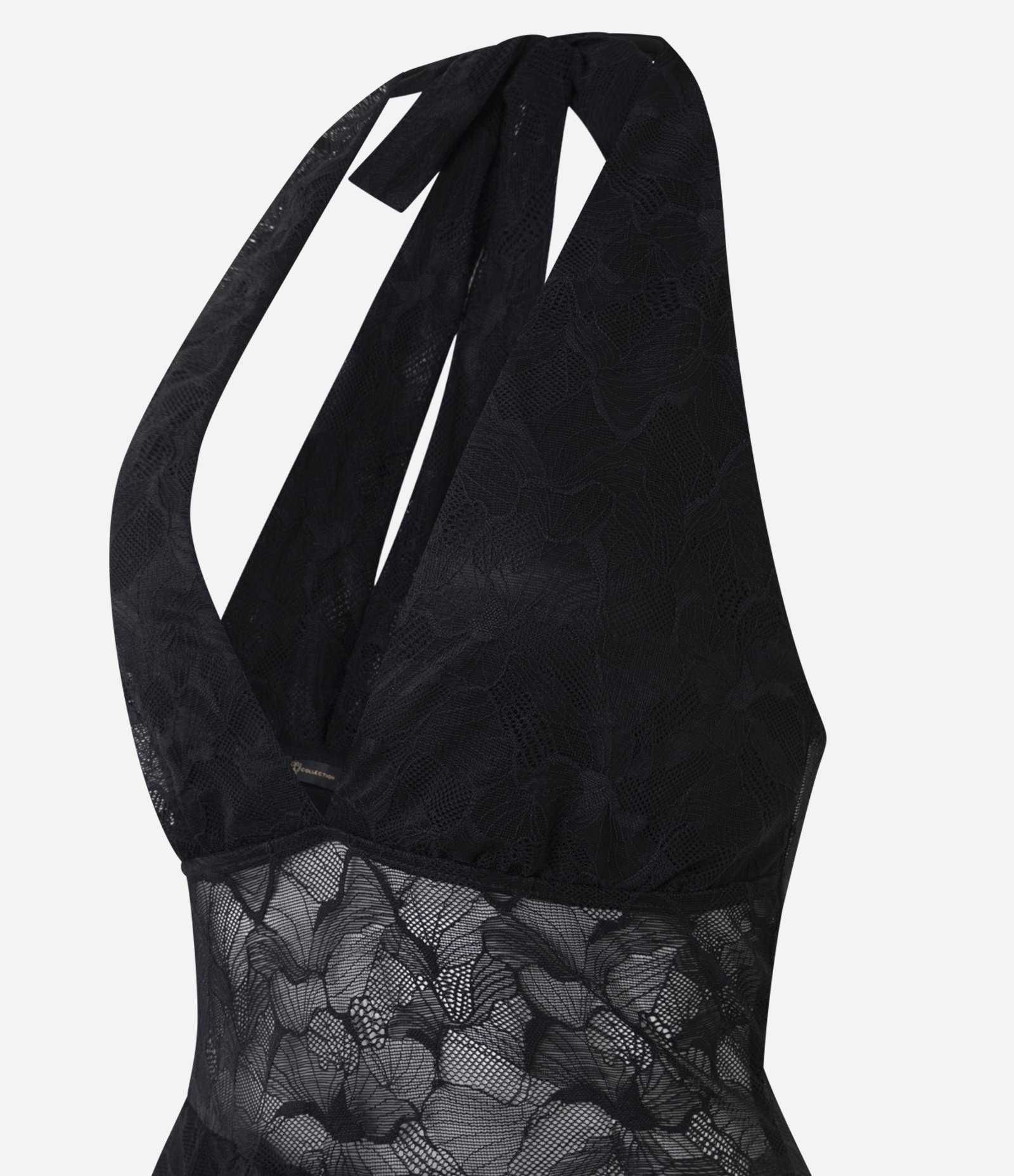 Vestido Evasê Frente Única em Renda com Decote V e Barra Assimétrica Preto 2