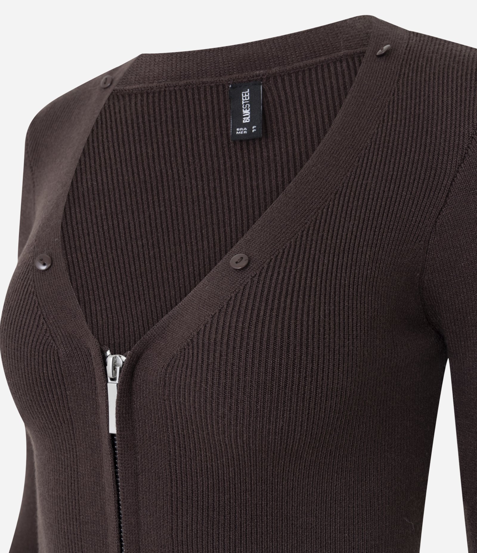 Cardigan em Tricô com Gola Animal Print Removível e Zíper Marrom 11