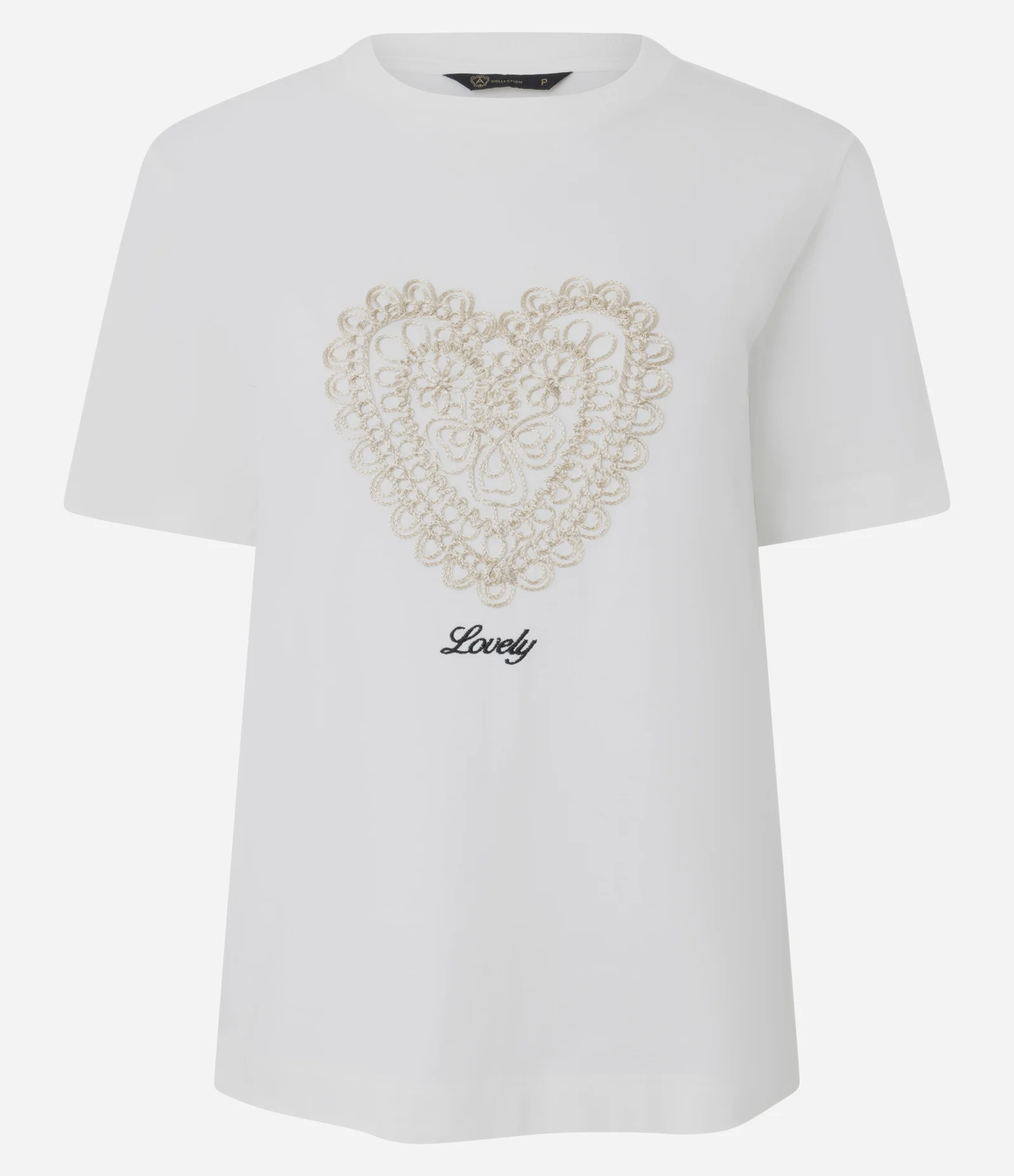 Camiseta em Algodão com Coração Bordado Branco 1
