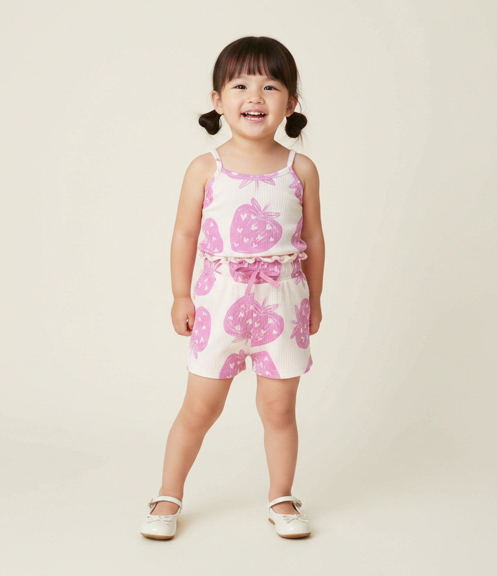 Short Infantil Canelado com Estampa de Morangos – Tam 1 a 6 Anos Bege Claro 1