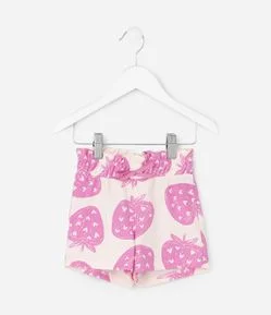 Short Infantil Canelado com Estampa de Morangos – Tam 1 a 6 Anos