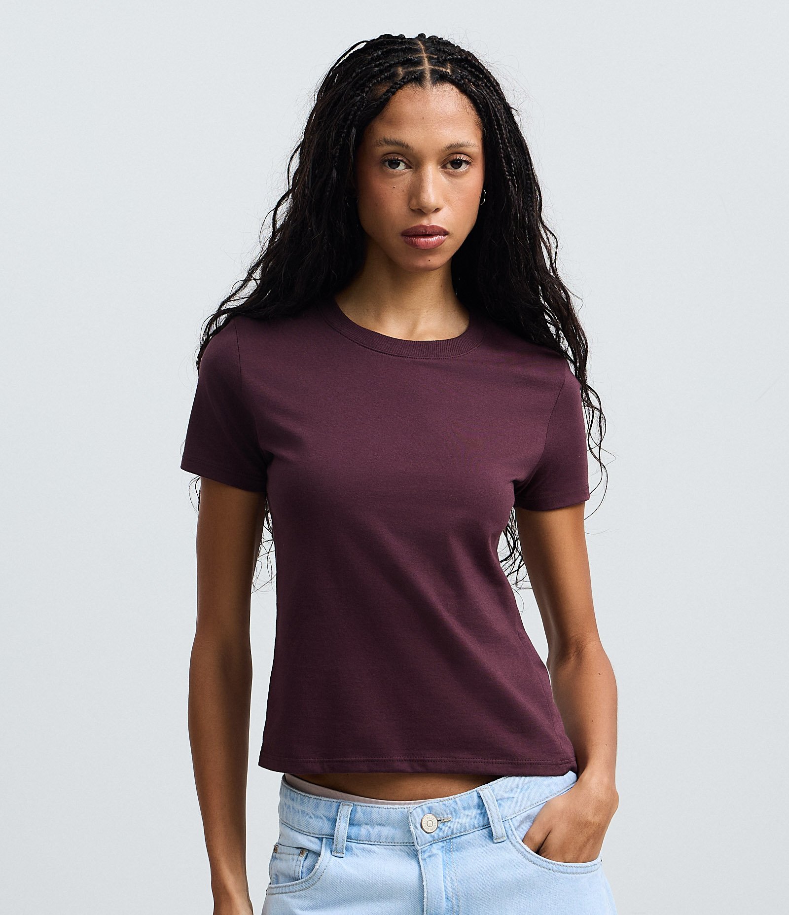 Camiseta Regular Básica em Algodão Vinho 1