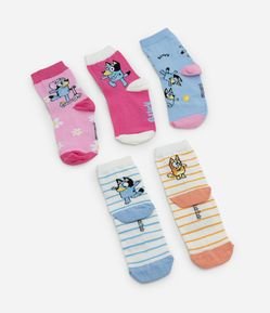 Kit 05 Meias Infantis Cano Médio com Estampa Bluey – Tam 19 a 34