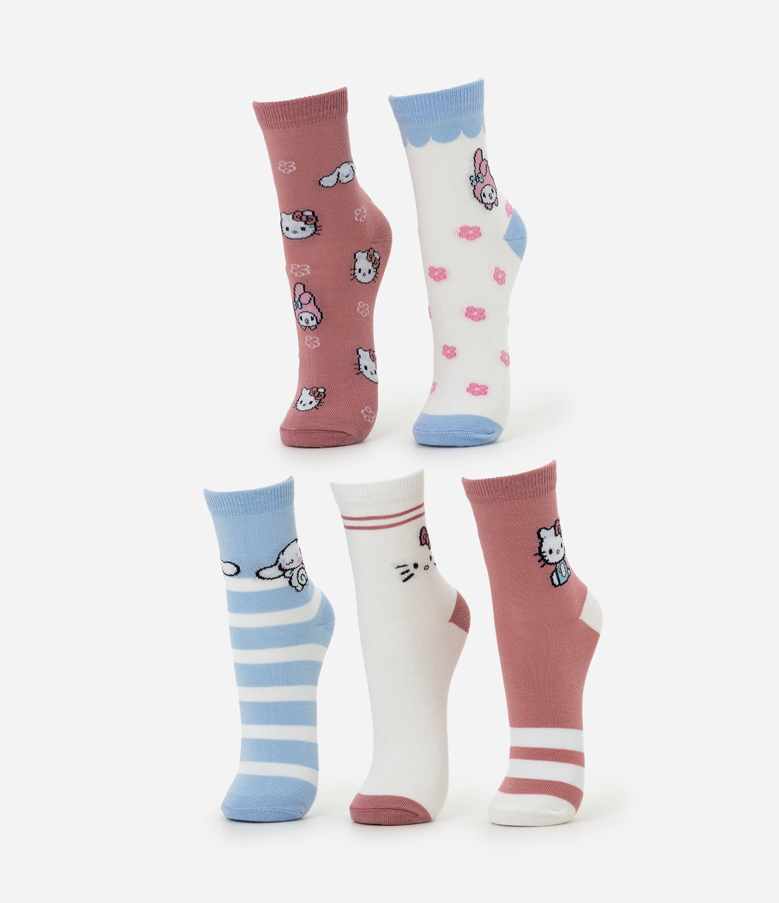 Kit 05 Meias Infantis Cano Médio Hello Kitty – Tam 19 a 34 Sortido 1