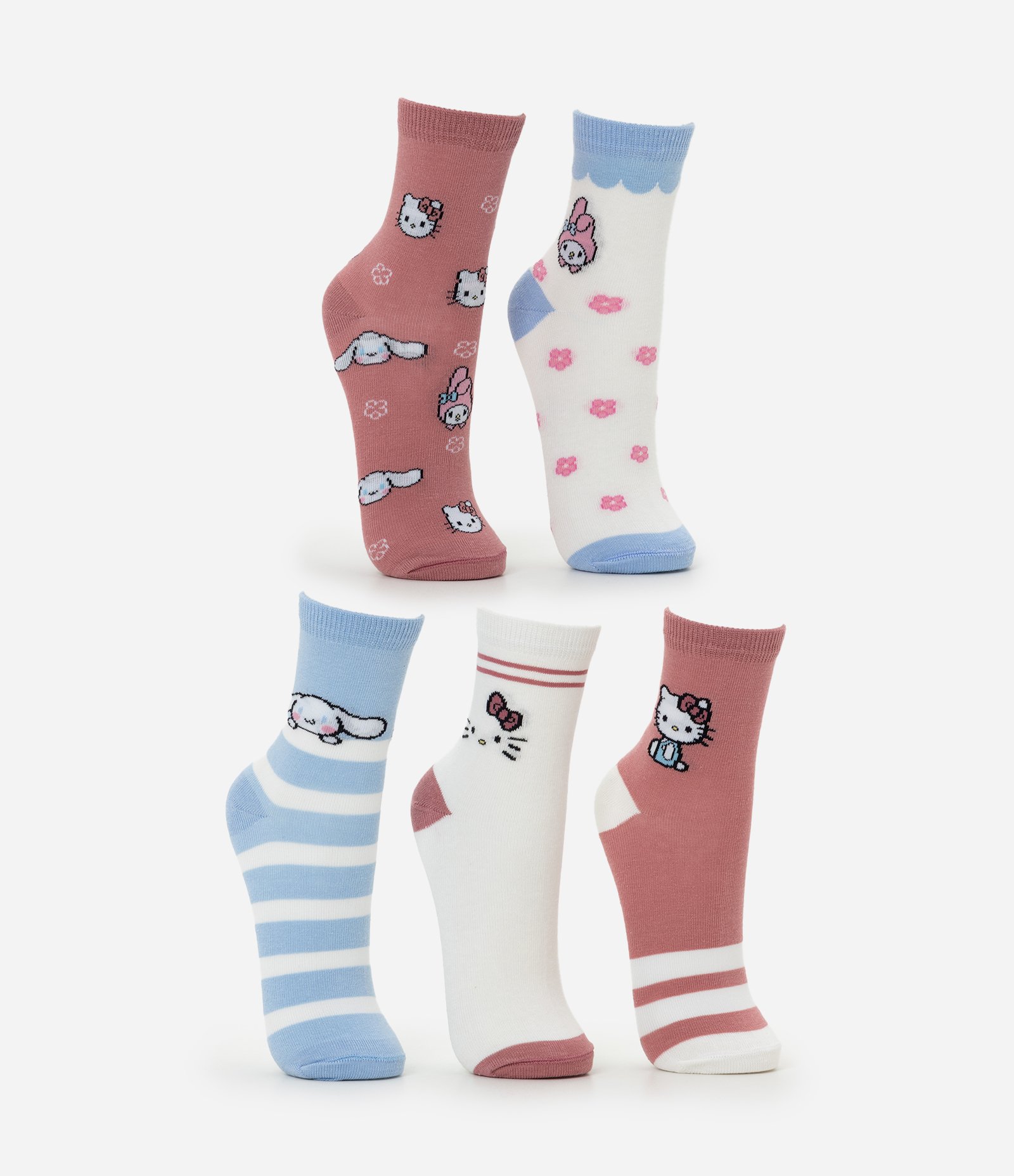 Kit 05 Meias Infantis Cano Médio Hello Kitty – Tam 19 a 34 Sortido 2