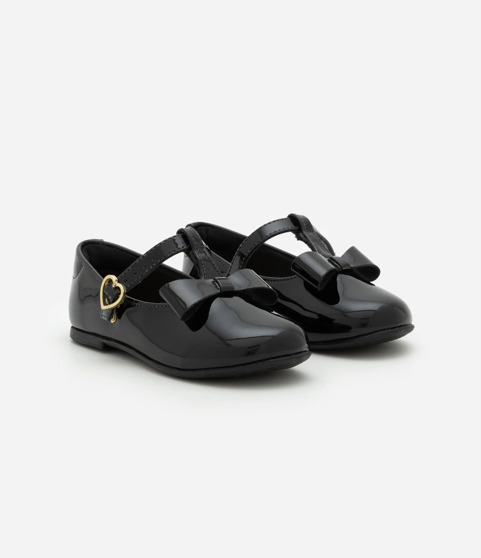 Sapatilha Infantil em Vinil com Lacinho e Fivela de Coração - Tam 20 ao 25 Preto 1
