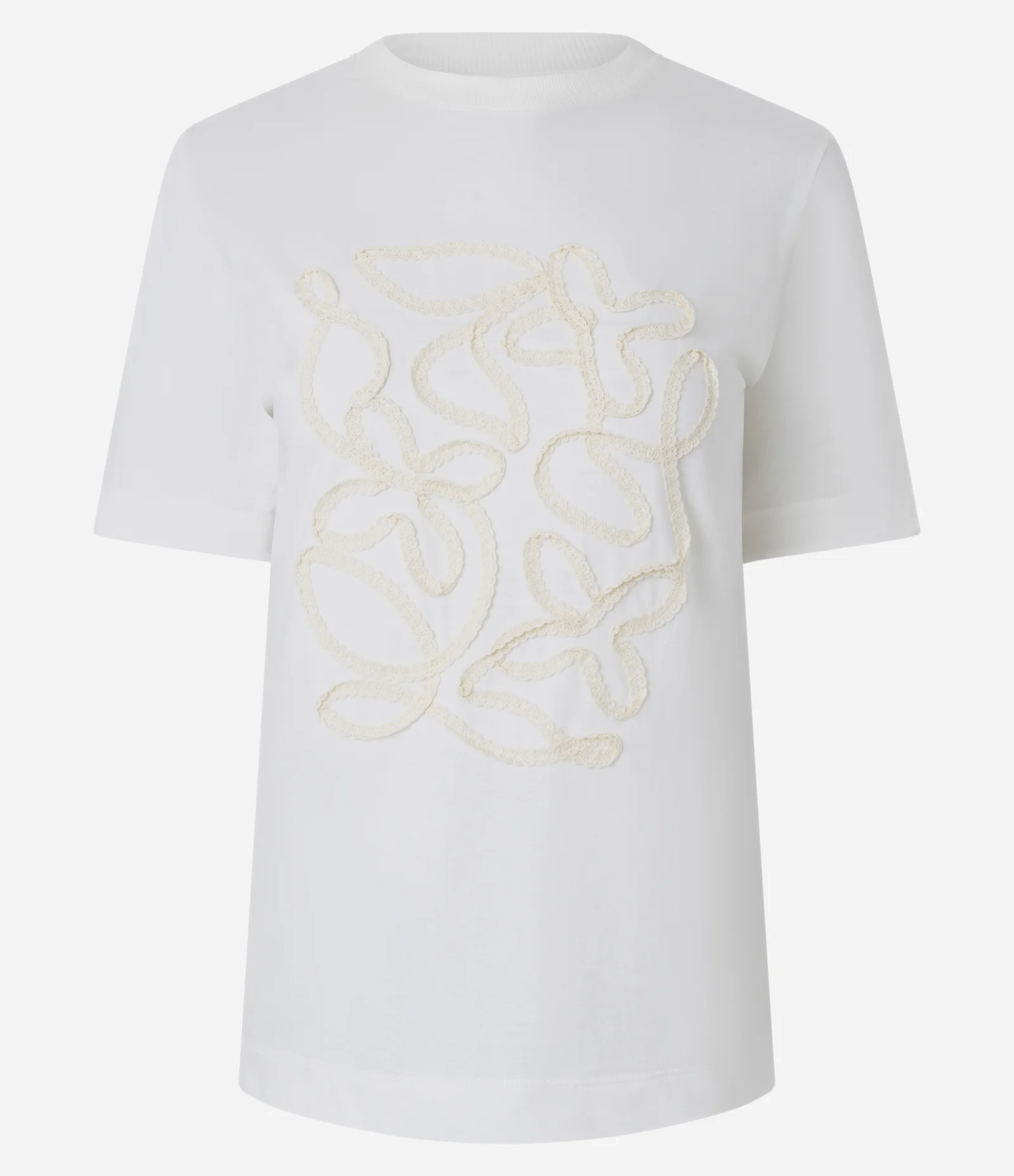 Camiseta em Algodão com Bordado Abstrato Branco 1