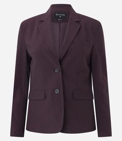 Blazer Alfaiatado com Estampa Risca de Giz e Lapelas Frontais